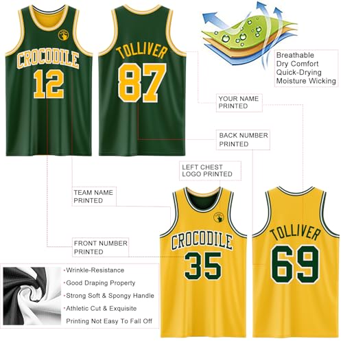 Custom Reversible Basketball Jerseys Men Youth, Personalized Sports Shirts Team Uniforms Printed Name Logo Number - color: Green and Yellow