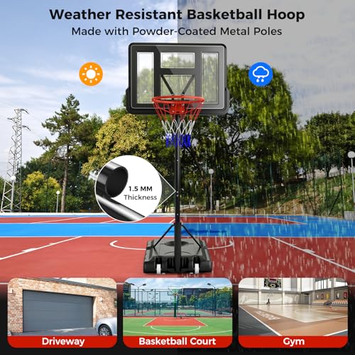 Goplus Portable Basketball Hoop Outdoor, 10FT Basketball Goal w/ 44'' Shatterproof Backboard, Easy Adjust Height, Fillable Base, Free Weight Bag for Teens Adults Driveway Backyard - style: 7.9-10FT, 6-Level
