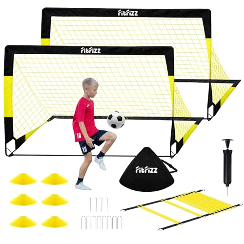 Soccer Goal, Soccer Goals for Backyard, 4x3ft Portable Pop Up Soccer Net Set, Soccer Training Equipment with Soccer Ball, Ladder and Cones - color: Yellow