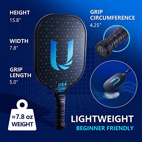 2026 Upgraded Uteeqe Pickleball Paddles Set of 2, Graphite, 14mm Thermoformed One-Mold, Semi-Textured for Extra Grit & Spin, Lightweight, USAPA Approved, Non-Slip, 4.25Inch Grip with Carry Bag & Balls
