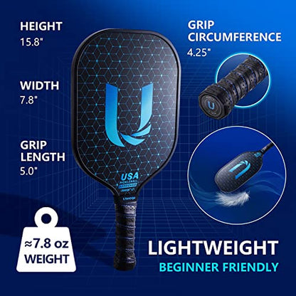 2026 Upgraded Uteeqe Pickleball Paddles Set of 2, Graphite, 14mm Thermoformed One-Mold, Semi-Textured for Extra Grit & Spin, Lightweight, USAPA Approved, Non-Slip, 4.25Inch Grip with Carry Bag & Balls