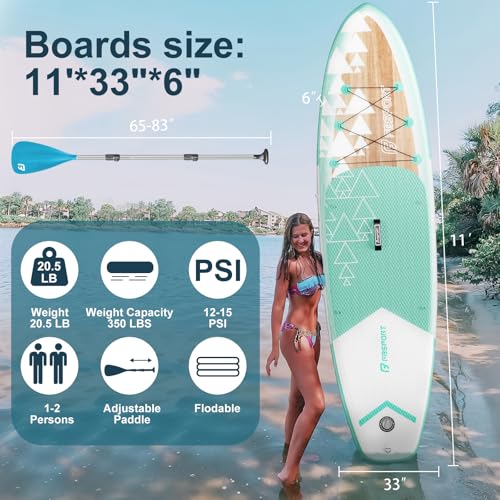 FBSPORT 11' Premium Stand Up Paddle Board, Yoga Board with SUP Accessories & Carry Bag | Wide Stance, Surf Control, Non-Slip Deck, Leash, Paddle and Pump for Youth & Adult