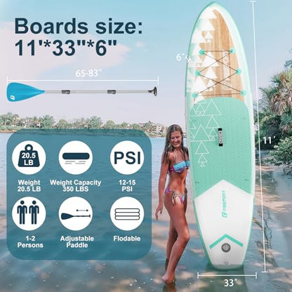 FBSPORT 11' Premium Stand Up Paddle Board, Yoga Board with SUP Accessories & Carry Bag | Wide Stance, Surf Control, Non-Slip Deck, Leash, Paddle and Pump for Youth & Adult