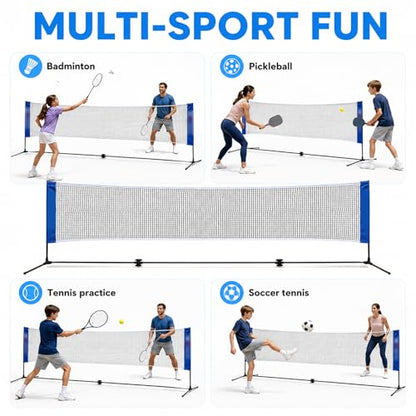 20" Portable Badminton Net with Carry Bag, Foldable Volleyball + Badminton Sets for Beach, Swimming Pool, Grassland, Backyard