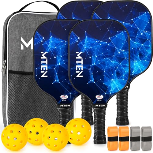 Pickleball Paddles Set of 2 or 4, or Single Paddle – USAPA Approved Fiberglass Surface Pickleball Rackets Set for Men & Women - color: Blue*4
