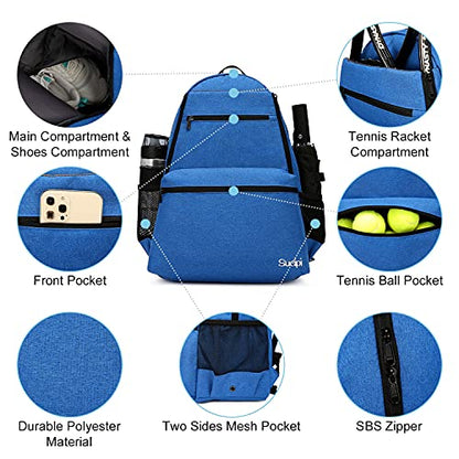 Tennis Bag Professional Tennis Backpack for Men and Women Racket Bags Holds 2 Rackets with Ventilated Shoe Compartment - color: Dark Blue