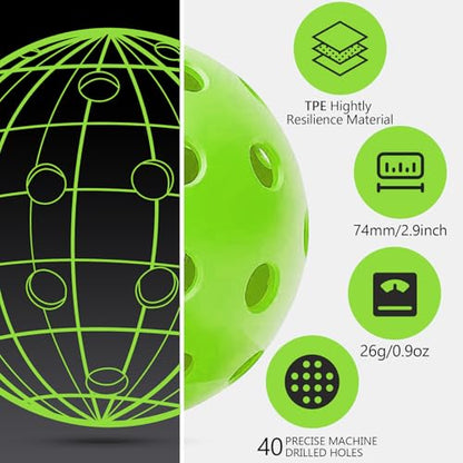 Navona 48 Pack Premium 40-Holes Outdoor Pickleball Balls, Meet USAPA Official Requirement, Perfectly Balanced, High Bounce True Flight, Durable Outdoor Pickleball Set - style: Pickleballs-G-48 pack