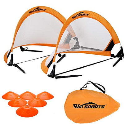 Win SPORTS Foldable Pop Up Soccer Goal Pro 2 Portable Soccer Nets with Carrying Case and Training Cones,Practice in Backyard,School,Kids and Adults,Choose from 2.5', 4' Sizes