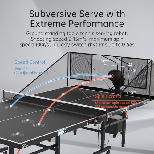 PONGBOT Table Tennis Robot with Net Ping Pong Ball Machine, Remote/APP Control, 576 Pre-saved Trajectories, Automatic Oscillation, Programmable Drills-Frequency/Ball Speed/Rotation/Landing/Hight