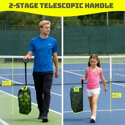Lightweight Tennis Ball Hopper – Holds 50+ Tennis Balls or 40+ Pickleballs | Durable Steel Frame | Portable Adjustable Ball Picker for Hard Court, Clay, Grass