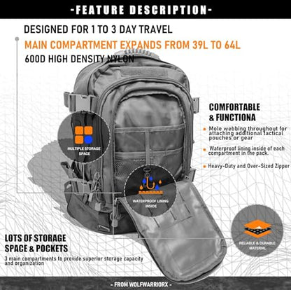 Miramrax Tactical Backpack Military Army Daypack - Assault Pack for Men Molle Backpacks Bug Out Bag 3 Day Pack for Hiking Camping Travel Hunting Rucksack Trekking Grey - color: Grey