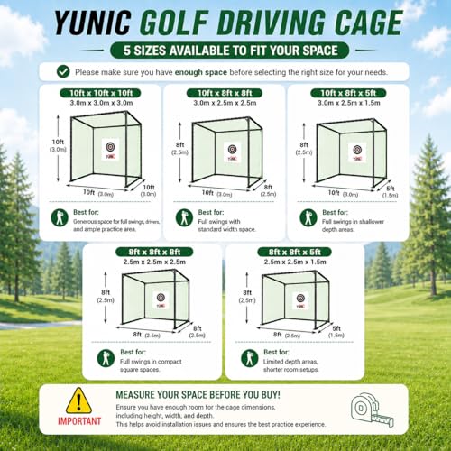 YUNIC Golf Driving Cage with Metal Frame - Choose Standard Hitting Target or Simulator Impact Screen - size: 10'(W) x8'(H) x5'(D), style: Green