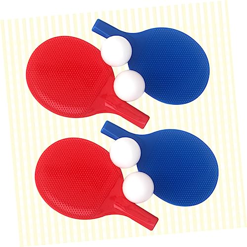 Generic 2 Sets Outdoor Table Tennis Racket Set with Plastic Pong Paddles and Balls for Beginners Safe Smooth Bezels Red and Blue for Parent Play and Tennis Practice