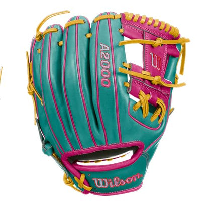 Wilson A2000 1786 Baseball Glove, Right Hand Throw, Infield Series - Exclusive Edition - color: Teal/Flaming Pink/Yellow