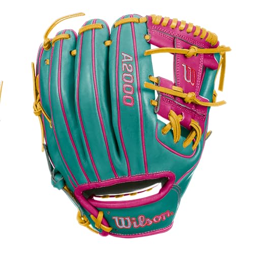 Wilson A2000 1786 Baseball Glove, Right Hand Throw, Infield Series - Exclusive Edition - color: Teal/Flaming Pink/Yellow