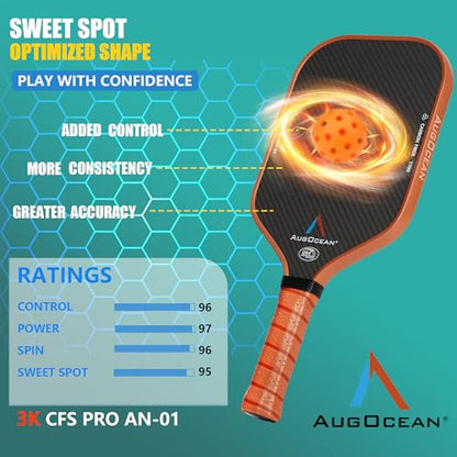 Pickleball Paddle,Pickleball Paddles-3K Raw Carbon Fiber Pickle Ball Paddle Surface with Great Grit & Spin,T700 Pickleball Racket with Excellent Power,Control and Balance,USAPA Approved - color: Brown