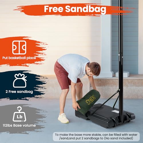 10FT Basketball Hoop Outdoor 44 Inch Backboard Portable Basketball Hoop with Extra Sandbag Adjustable Basketball Goal with Wheels and Stable Base for Youth Adults Court Backyard Driveway