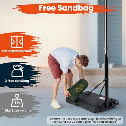 10FT Basketball Hoop Outdoor 44 Inch Backboard Portable Basketball Hoop with Extra Sandbag Adjustable Basketball Goal with Wheels and Stable Base for Youth Adults Court Backyard Driveway