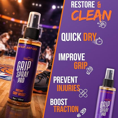 Grip Spray Pro 4oz – #1 Grip Spray for Basketball Shoes + Microfiber Towel – Basketball Grip Spray | Anti-Slip Shoe Grip Spray for Indoor & Outdoor Courts