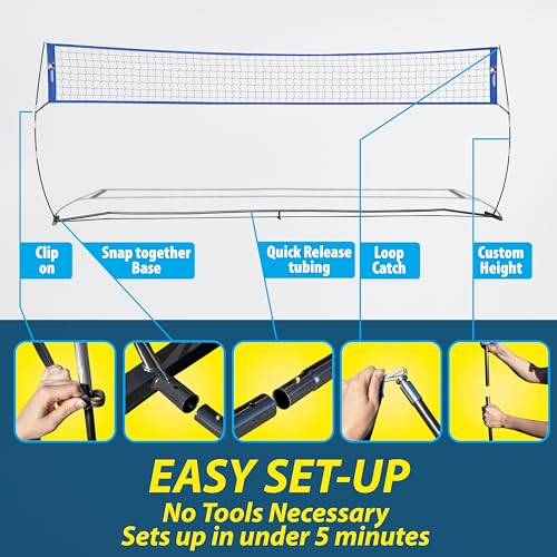 Outdoor Volleyball Net for Backyard. 12FT/20FT/32FT, 4 Adjustable Height Options, Ball with Pump, Boundary Markers, Carry Case and Stakes Included