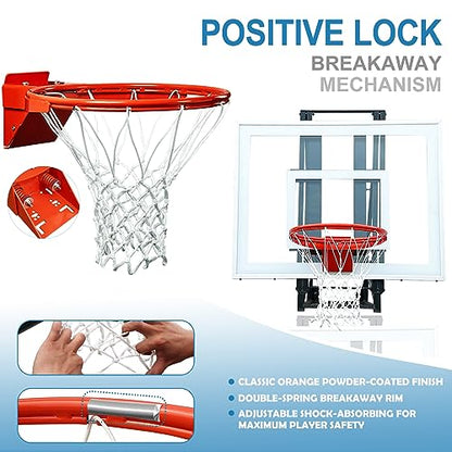 Roof Mounted Basketball Hoop Garage Includes 48" Or 60'' Crystal-Clear Tempered Glass Backboard, Durable Steel Universal Bracket and Double Spring Breakaway Rim with Net