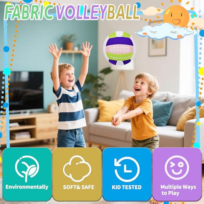 Soft Volleyball for Indoor Practice-Super Soft & Silent Fabric Indoor Volleyball Lightweight for Kids Youth Beginners, Perfect for House Yard Training Practice Games(Deflated,with Pump)