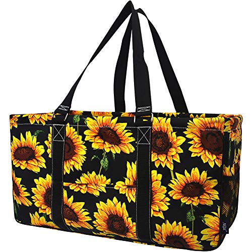 Extra Large Utility Tote Reusable Grocery Organizing Bag Oversized Collapsible for Storage, Picnic,Car, Beach (Sunflower-black) - color: Sunflower-black
