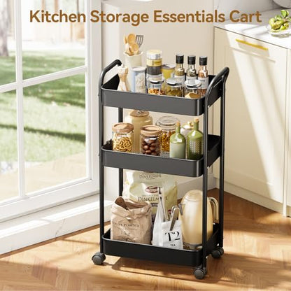 YASONIC 3-Tier Metal Rolling Cart, Sturdy Storage Utility Carts with Wheels, Multifunction Craft Art Organizer for Bedroom, Laundry, Garage, Office, Nursery, Bathroom, Easy Assembly (Black) - color: Black