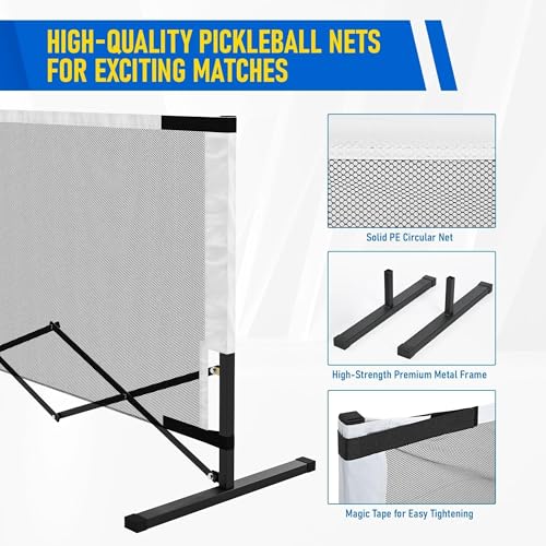 Retractable Pickleball Net with Wheels, Portable Pickleball Net Indoor/Outdoor with Heavy-Duty Metal Frame, Free Assembly, 22FT Pickle Ball Nets with Carry Bag for Driveway Backyards Garages
