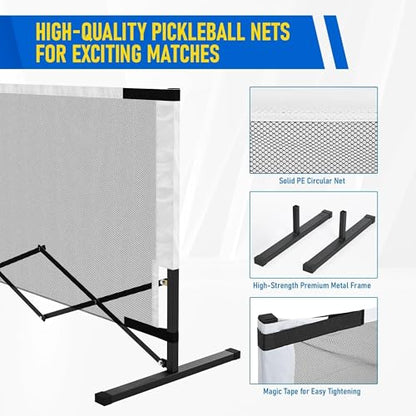Retractable Pickleball Net with Wheels, Portable Pickleball Net Indoor/Outdoor with Heavy-Duty Metal Frame, Free Assembly, 22FT Pickle Ball Nets with Carry Bag for Driveway Backyards Garages