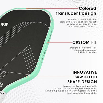 PICKLETECH Pickleball Paddle Protection Tape - Paddle Head Edge Guard - Racket Edge Protection Tape -Fit Perfectly Curved Edge -No Wrinkling - color: Clear Green, size: Width 20mm
