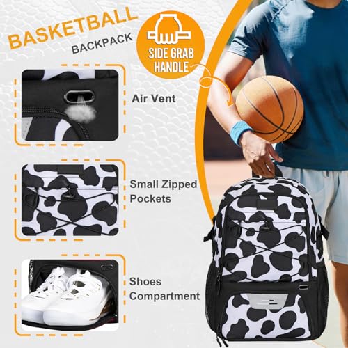 Goloni Soccer Backpack,Basketball Backpack with Ball Compartment & Shoe Compartment,Backpack for Basketball,Soccer - color: Black White Cows