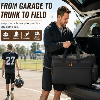 Football Ball Bag, Holds 6 Official Size Footballs, 900D Oxford Football Carrying and Storage Bag with Adjustable Dividers, Pockets and Shoulder Strap
