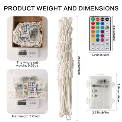NewBEP Lighted Basketball Net - LED Replacement Basketball Nets, Change Colors with Remote, LED Basketball Net Light for Outdoor Indoor 10 Loops Rim