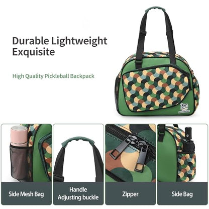 Boulder Bee Pickleball Bags, Premium Pickleball Tote Bag for Girls, Women’s Hand/Shoulder Gym Bag w Water Bottle Holder, with Pickleball Racquet/Paddle Holder - color: Green Wave