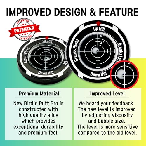Birdie Putt Green Reader | Poker Chip Style Ball Marker Compact & Stylish Golf Putting & Green Reading Aid Bubble Level High Precision Alignment Reader Tool Golf - color: Black & Black