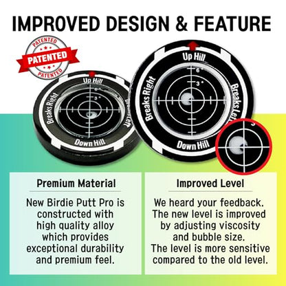 Birdie Putt Green Reader | Poker Chip Style Ball Marker Compact & Stylish Golf Putting & Green Reading Aid Bubble Level High Precision Alignment Reader Tool Golf - color: Black & Black