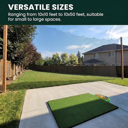 Sports Netting,Golf Practice Net Hitting Net with 33Feet Nylon Rope Also for Baseball, Hockey, Soccer, LAX and More - 10x10ft/10x15ft/10x20ft/10x25ft/10x30ft/10x40ft/10x50ft