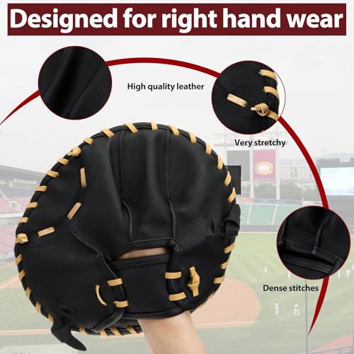 VioraWhite Pancake Baseball and Softball Training Glove - Flat & Soft Premium PVC Fielding Gear for Left-Hand Throw, Great Choice for Teens - color: Black
