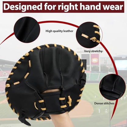 VioraWhite Pancake Baseball and Softball Training Glove - Flat & Soft Premium PVC Fielding Gear for Left-Hand Throw, Great Choice for Teens - color: Black
