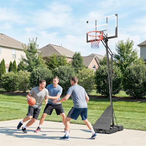 Soozier Basketball Hoop Outdoor Portable, 8-10ft Adjustable Basketball Goal, 47 Inch Shatterproof Backboard w/Shock Absorbent Rim, Fillable Base, for Youth & Adult, for Backyard, Driveway, Indoor