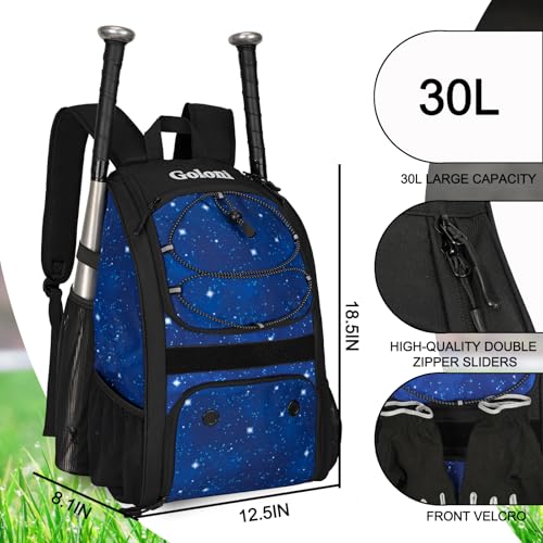 Goloni Youth Baseball Bag,Baseball Backpack with Shoes Compartment,Softball Bag with Fence Hook for T-Ball Bat & Equipment - color: Starry Sky Blue