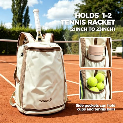 Tennis Bag Tennis Backpack for Women Men, Large Tennis Backpack 25L with Ventilated Shoe Compartment,Water-Resistant Sports Gmy Bag Fit for Pickleball, Badminton Court Training & Daily Use - color: Beige