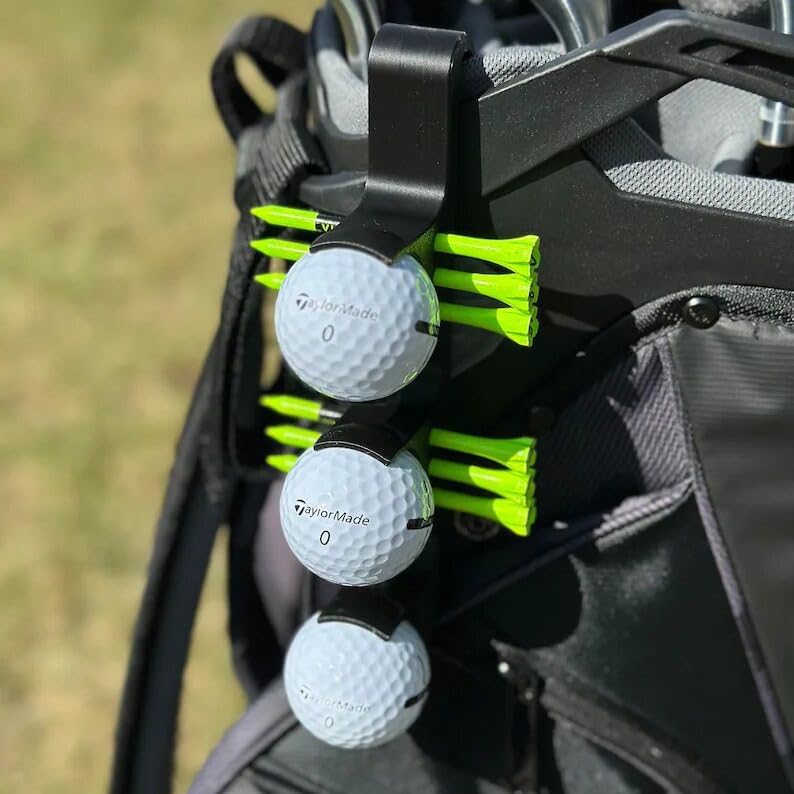 2 in 1 Golf Ball Tee Holder - Quick Release - Golf Accessory for Club Bag