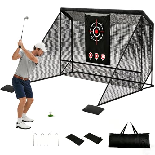 Golf Cage Practice Hitting Net, 10x7ft Golf Hitting net with Side Barriers/Auto-Ball Return, 2 Target Clothe, Golfs nets for Backyard Driving Chipping Swing Training, Indoor Outdoor Use