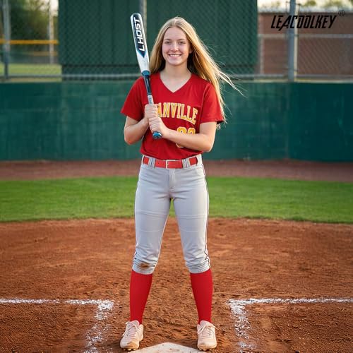 LEACOOLKEY Baseball Belt and Socks Combo Set Softball Soccer Socks and Elastic Belt for Youth and Adult - color: Red, size: Youth