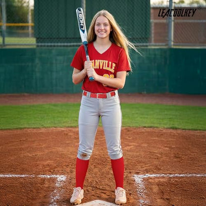 LEACOOLKEY Baseball Belt and Socks Combo Set Softball Soccer Socks and Elastic Belt for Youth and Adult - color: Red, size: Youth