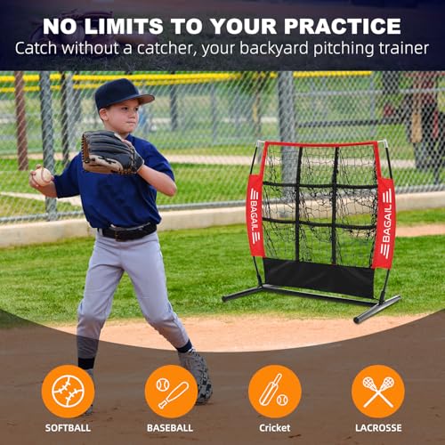 BAGAIL Baseball and Softball Pitching Net, 9 Pocket Pitching Net, Portable Pitching Target Net for Backyard with Carry Bag