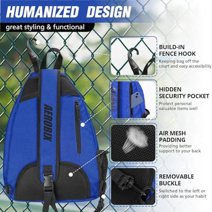 AEROBIX Pickleball Bag for Women & Men, Pickle Ball Backpack - Upgraded Zippers, Large Capacity, Padded Paddle Pocket, Adjustable Sling Bag (No Accessories) - color: BLUE