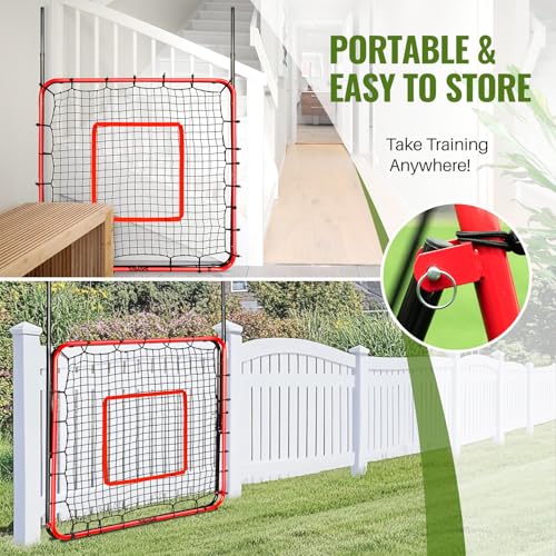 Soccer Rebounder Net & Soccer Training Equipment - 4x4 FT Adjustable Rebound Board for Precision Passing, Shooting, First Touch, and Ball Control Drills for Kids, Teens & Adults